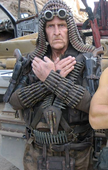 A behind-the-scenes picture of the Bullet Farmer in Mad Max: Fury Road